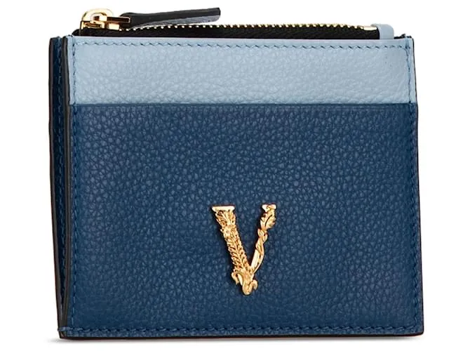 Tarjetero azul con logo Virtus de Versace 