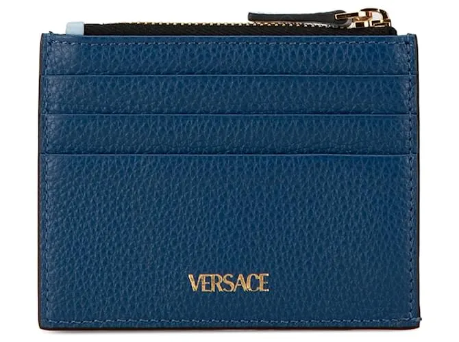 Tarjetero azul con logo Virtus de Versace 