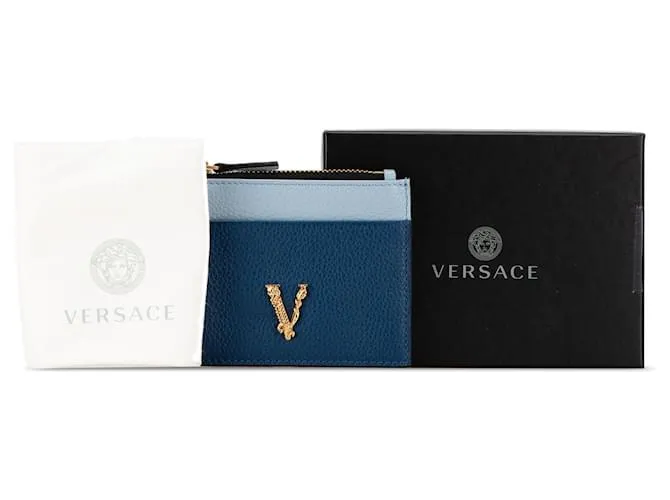 Tarjetero azul con logo Virtus de Versace 