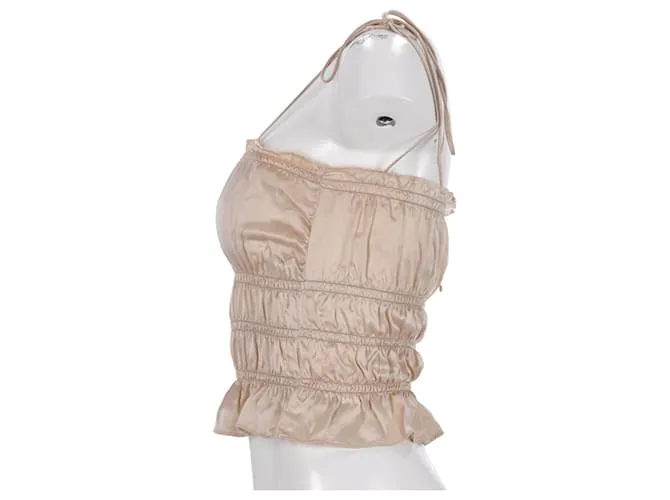 Top fruncido con volantes en seda color marfil Viviana de Reformation Blanco Crudo 