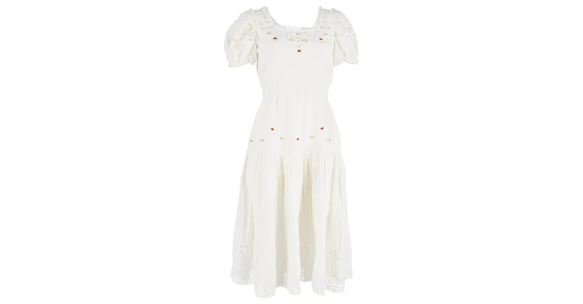 Vestido con mangas abullonadas de algodón blanco de LoveShackFancy 