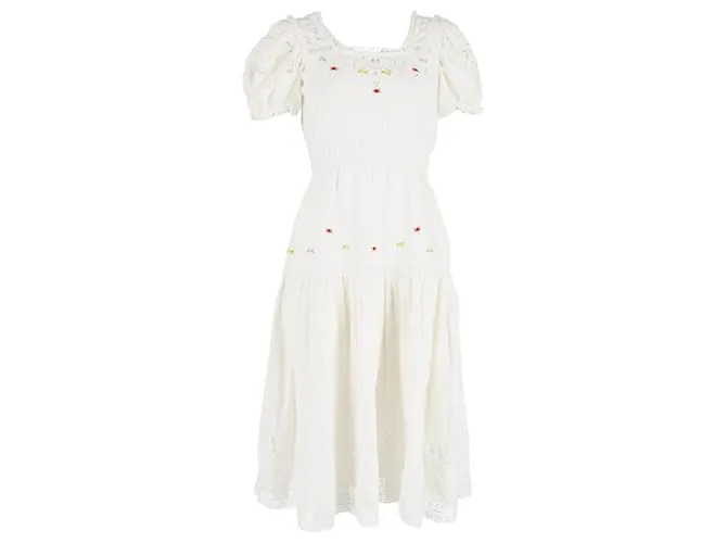 Vestido con mangas abullonadas de algodón blanco de LoveShackFancy 