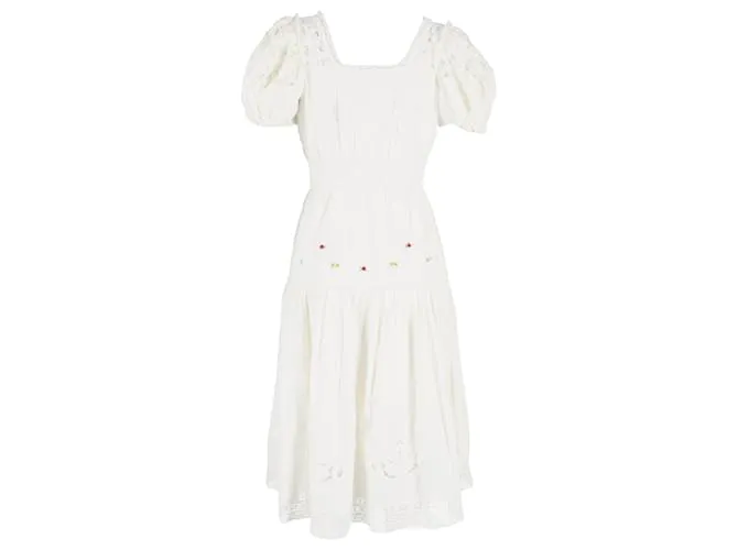 Vestido con mangas abullonadas de algodón blanco de LoveShackFancy 