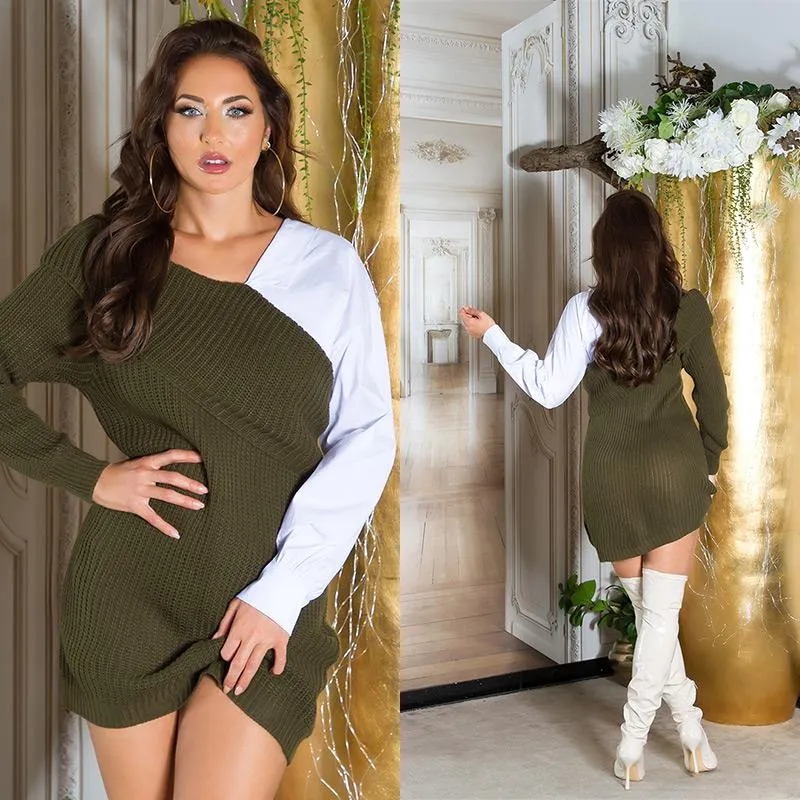 Vestido de punto grueso bicolor Khaki