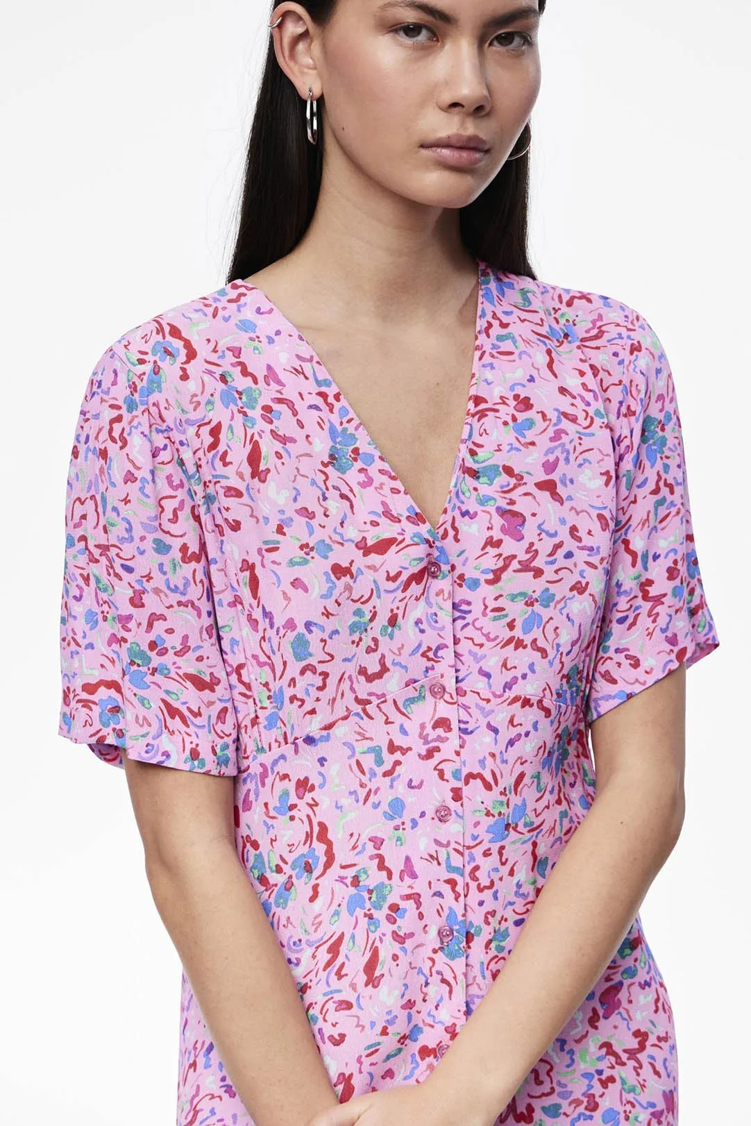 VESTIDO MIDI PIECES PCARINE ROSA PINK