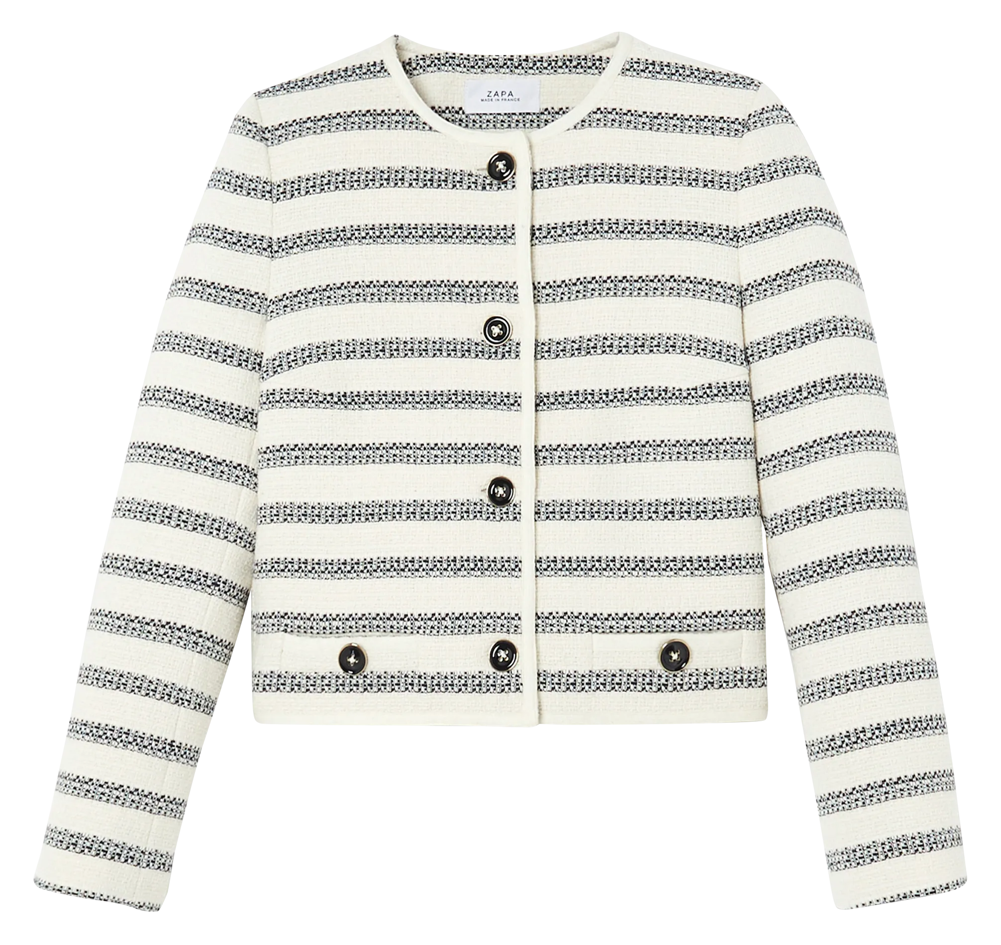 VINCENNES  CHAQUETA DE CUELLO REDONDO A RAYAS EN TWEED EN ROSA