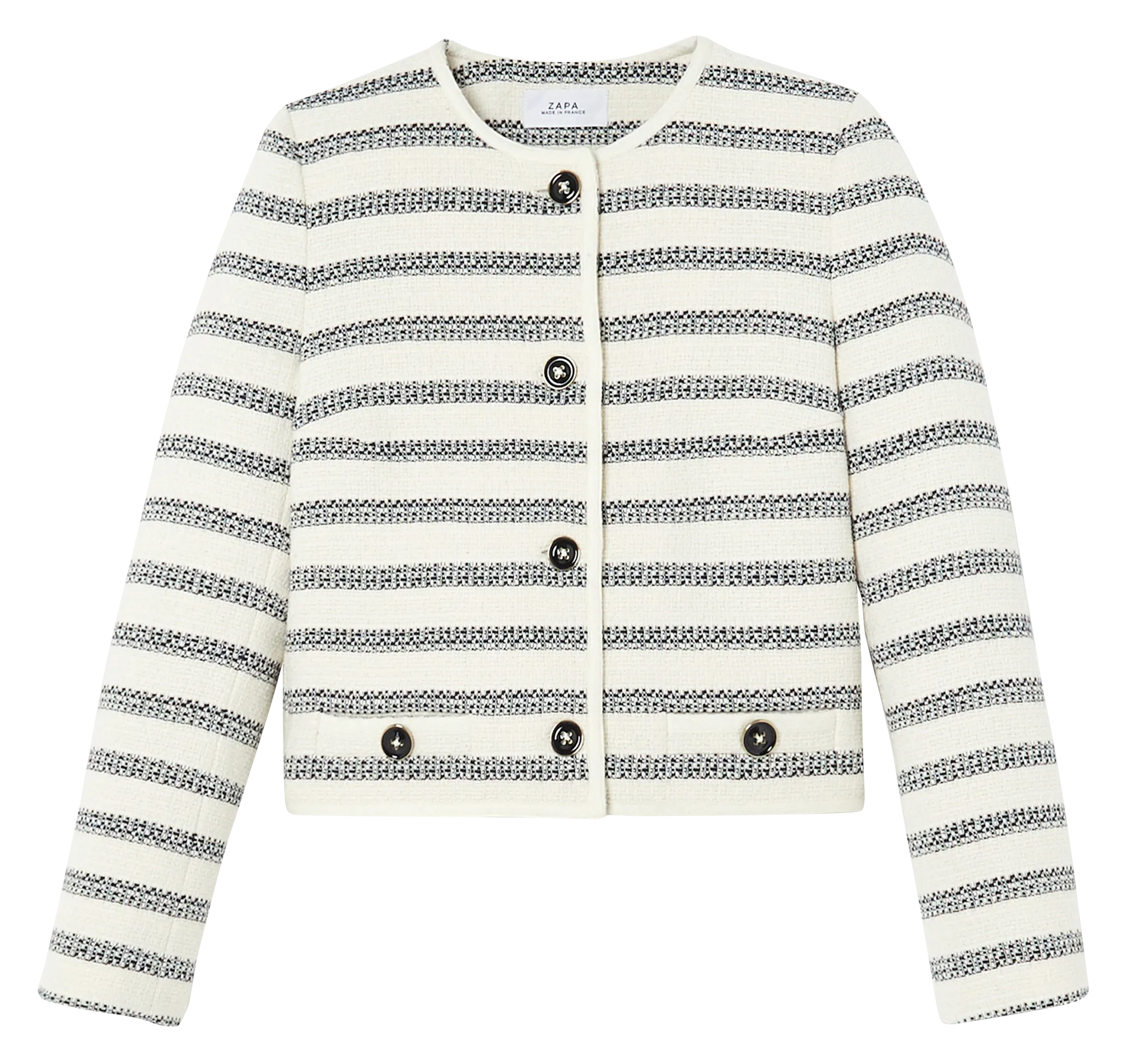 VINCENNES  CHAQUETA DE CUELLO REDONDO A RAYAS EN TWEED EN ROSA