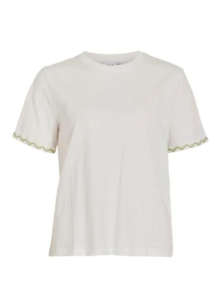 VISYBIL PATTERN EMB S/S TSHIRT  SNOW WHITE GREEN