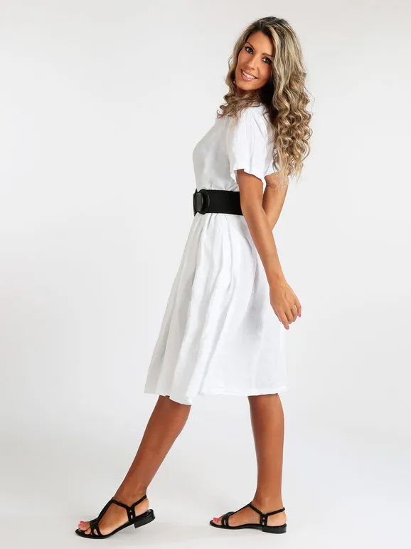 Wendy Trendy Vestido de lino de manga larga