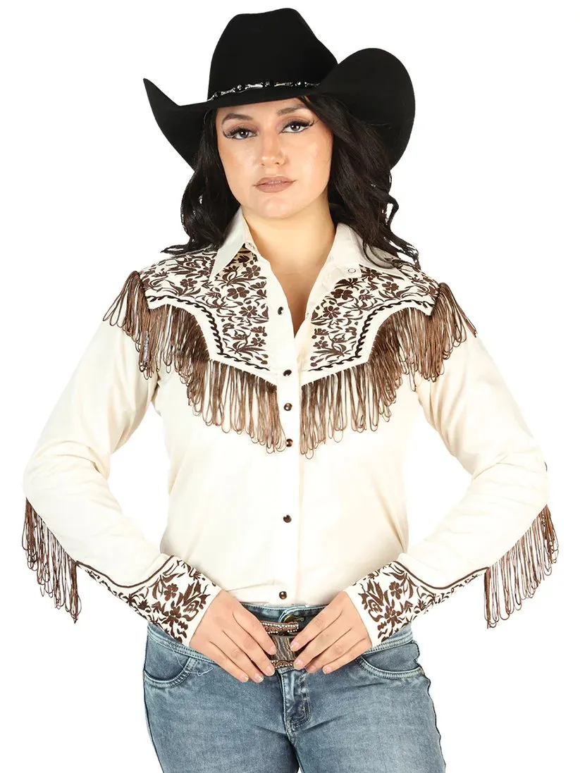 WOMEN'S BEIGE EMBROIDERED LONG SLEEVE WESTERN SHIRT EL SEOR DE LOS CIELOS GEN44180