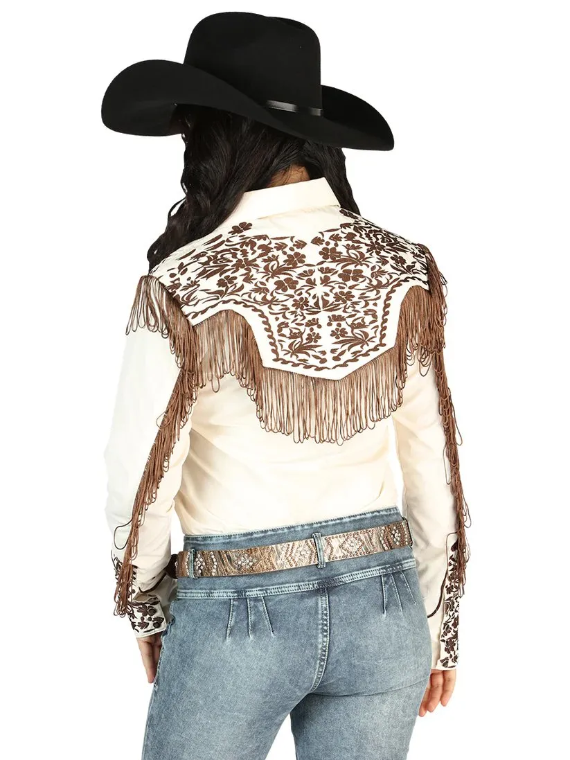WOMEN'S BEIGE EMBROIDERED LONG SLEEVE WESTERN SHIRT EL SEOR DE LOS CIELOS GEN44180