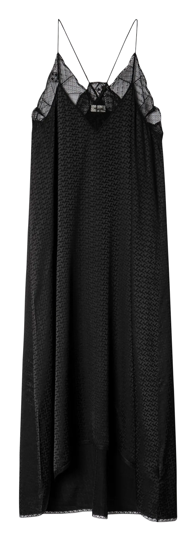 ZADIG&VOLTAIRE RISTY  VESTIDO LARGO DE SEDA JACQUARD CON CUELLO DE PICO EN NEGRO