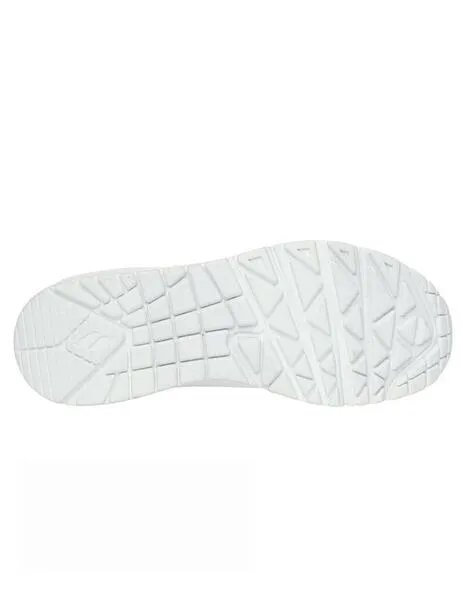 Zapatillas skechers uno pop back blanco violeta de mujer.