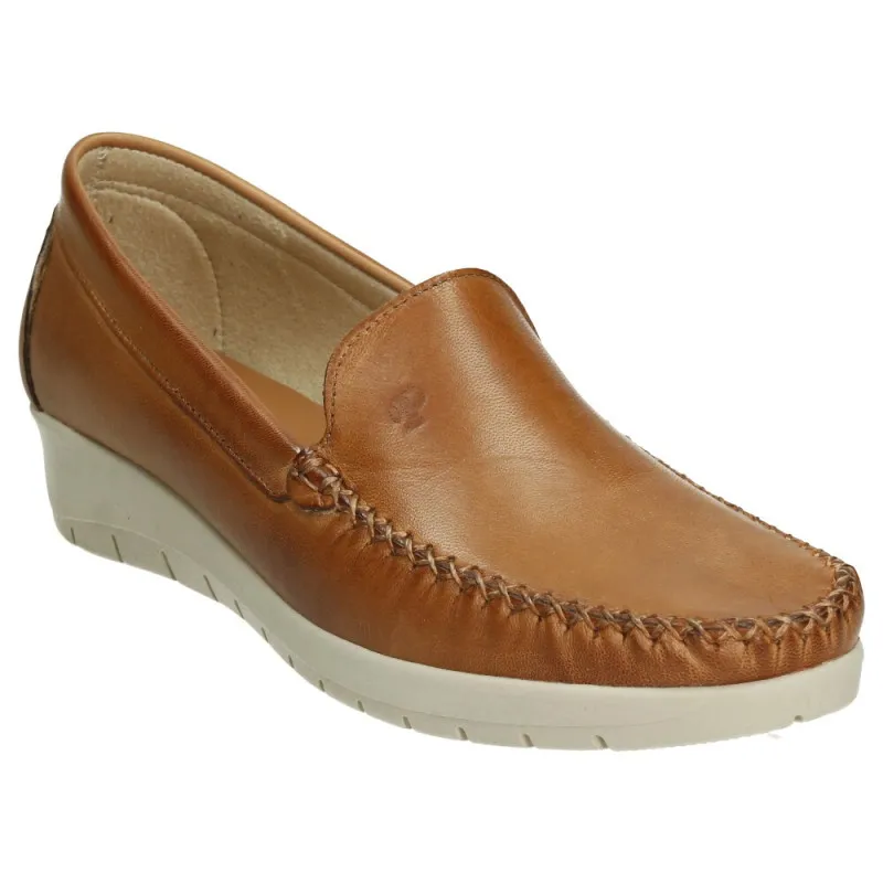 Zapatos de piel para mujer sin cordones cuña de goma y planillas acolchada en color cuero