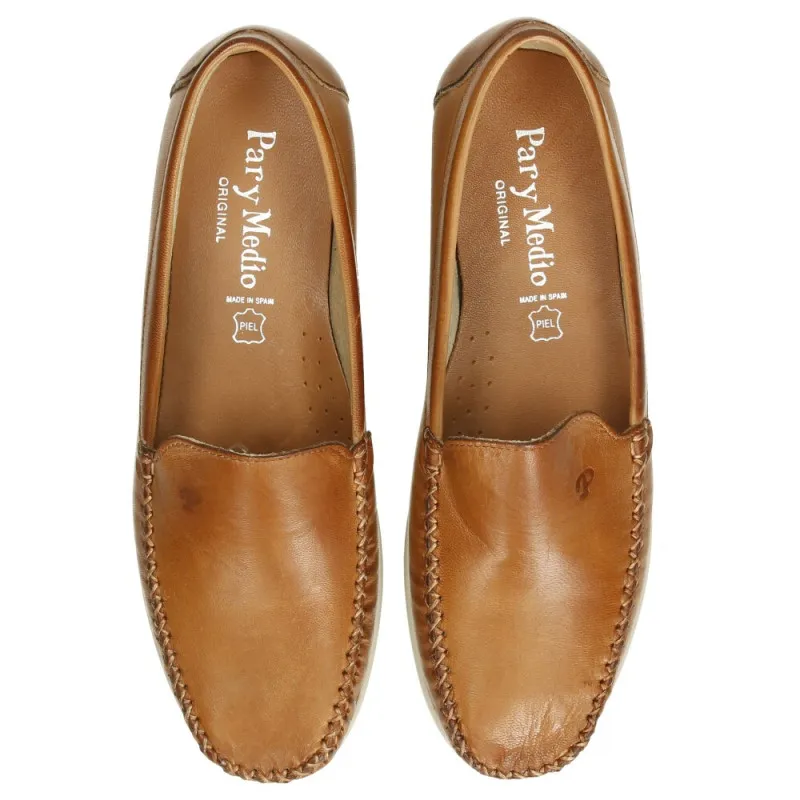 Zapatos de piel para mujer sin cordones cuña de goma y planillas acolchada en color cuero
