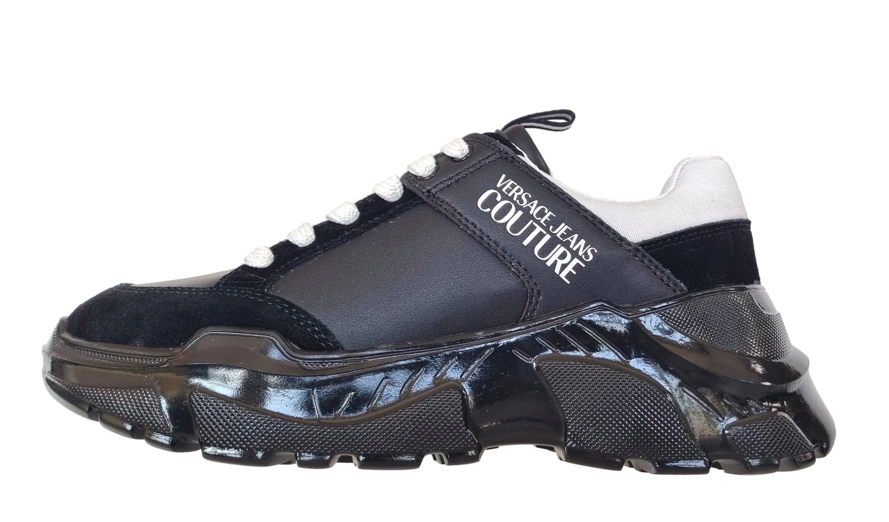 Zapatos deportivos Versace hombre en piel 75YA3SC2 suela speedtrack negra